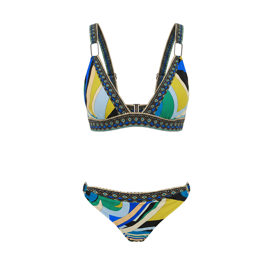[Copy][Copy][Copy]Sling Cut Out Green Retro Printed Swimsuit Set(s)