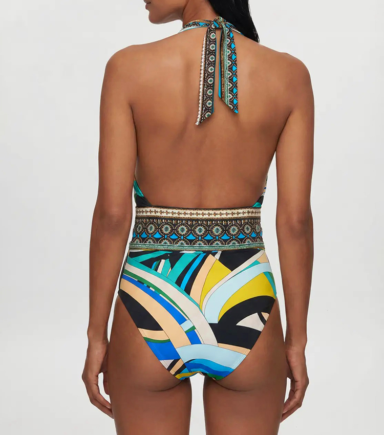 [Copy][Copy]Sling Cut Out Green Retro Printed Swimsuit Set(s)