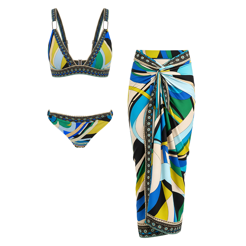 [Copy][Copy][Copy]Sling Cut Out Green Retro Printed Swimsuit Set(s)