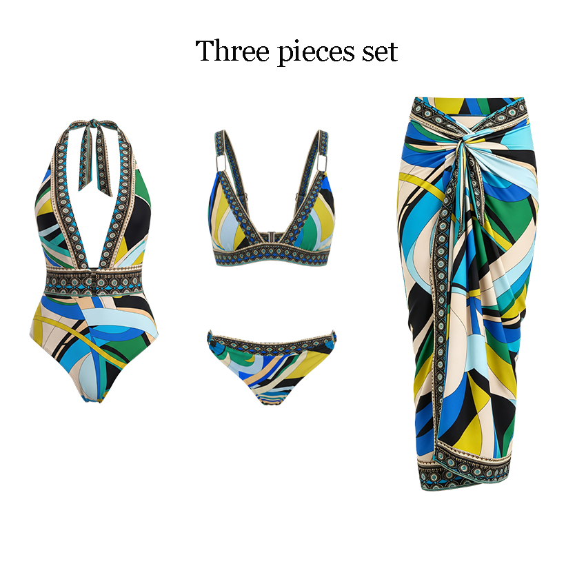 [Copy][Copy][Copy]Sling Cut Out Green Retro Printed Swimsuit Set(s)