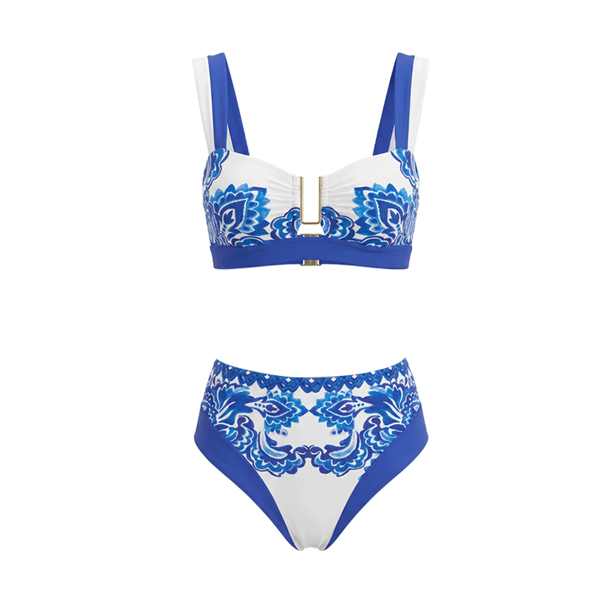 [Copy][Copy][Copy][Copy][Copy][Copy][Copy]Sling Cut Out Green Retro Printed Swimsuit Set(s)
