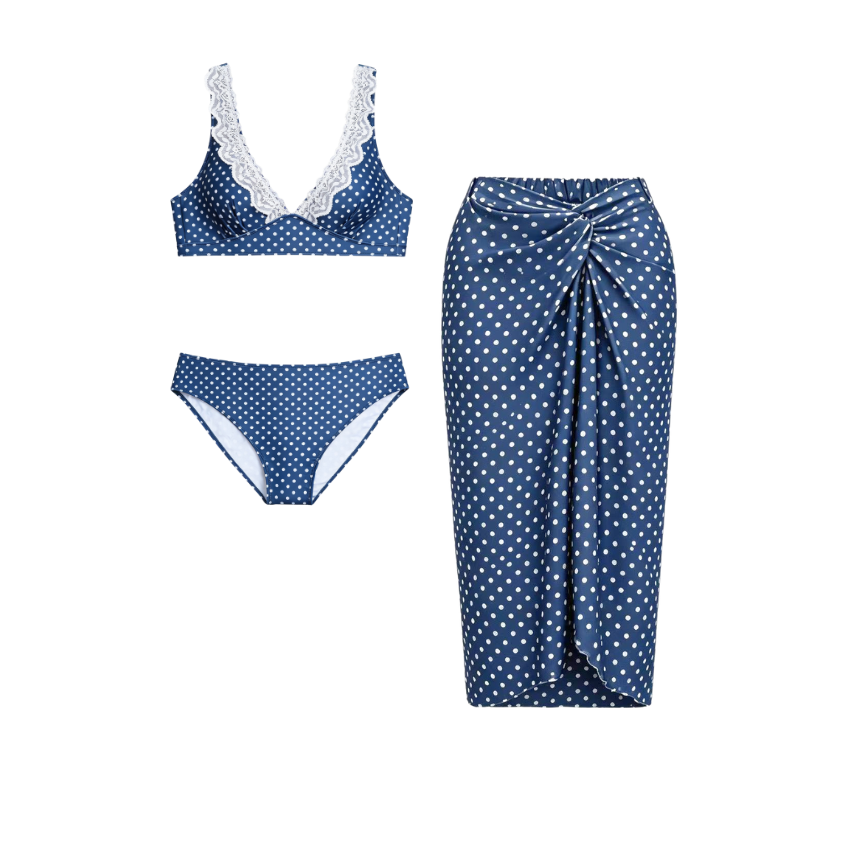 Cobalt Polka Lace Halter Swimsuit Set(s)