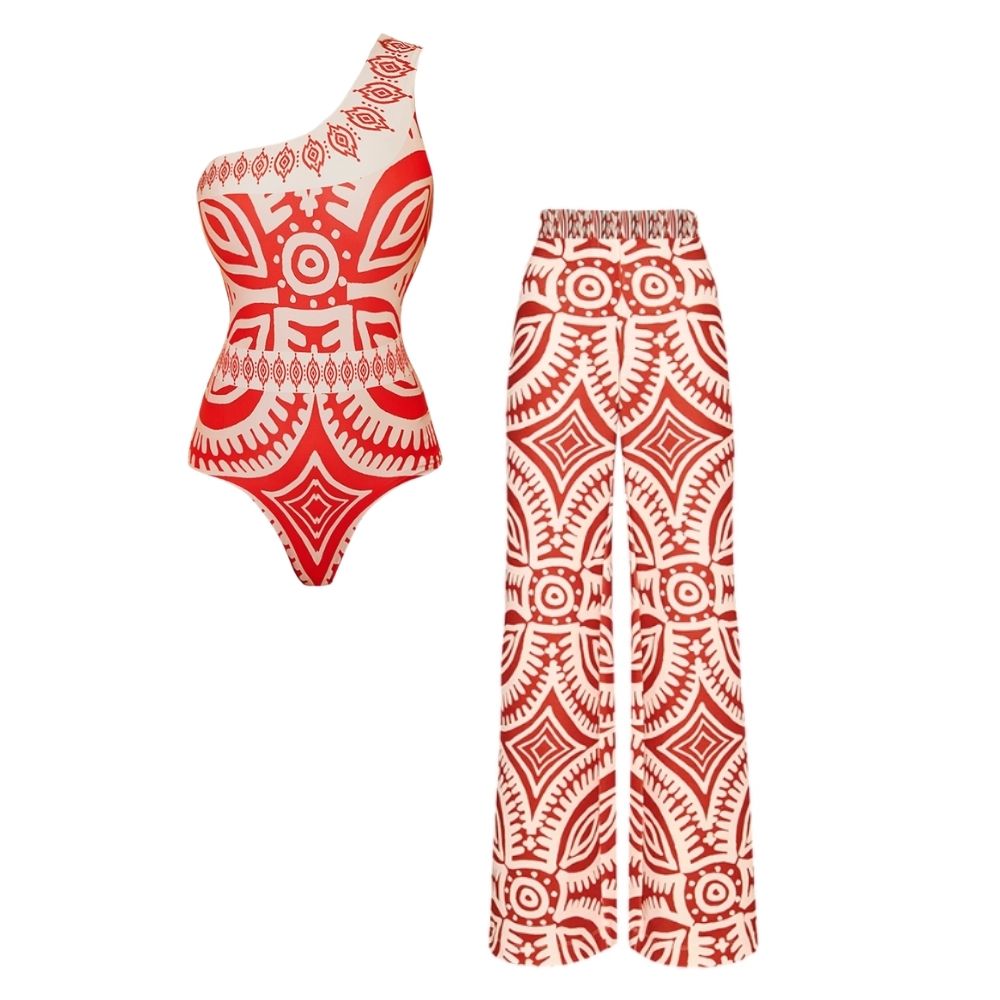 One Shoulder One Piece Swimsuit and Pants Flaxmaker
