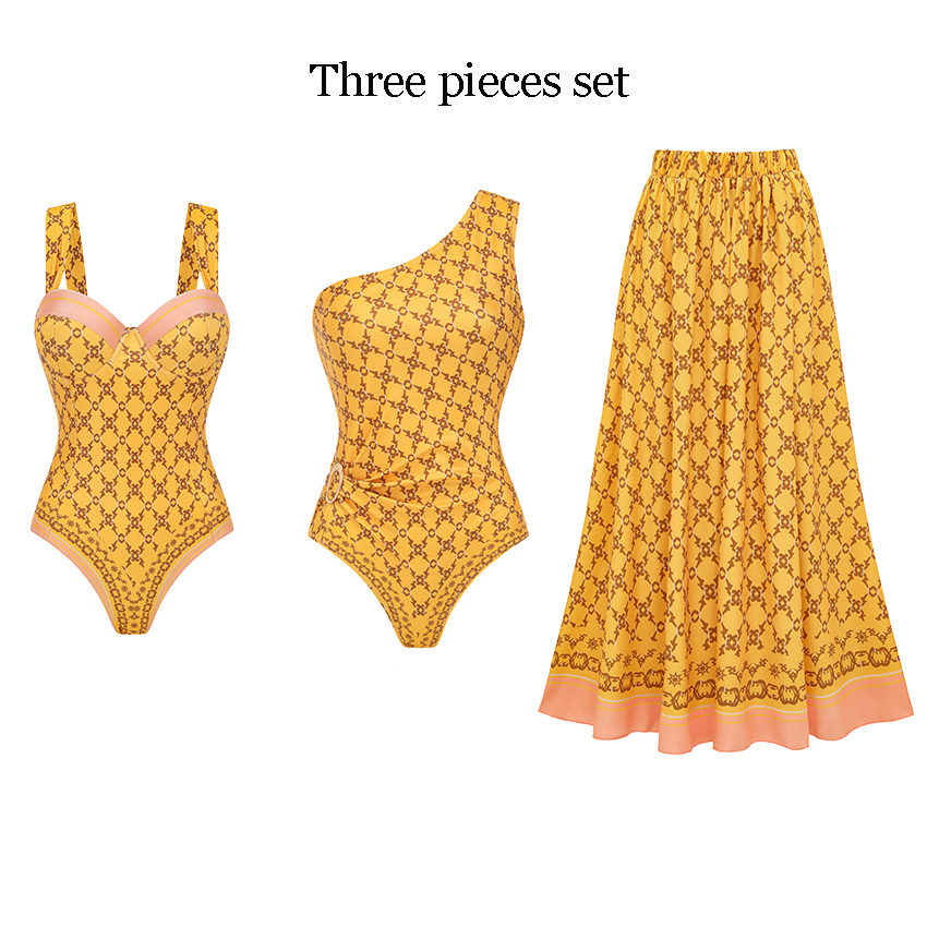 [Copy][Copy]V Neck Ruffle Green Retro Printed Swimsuit Set(s)