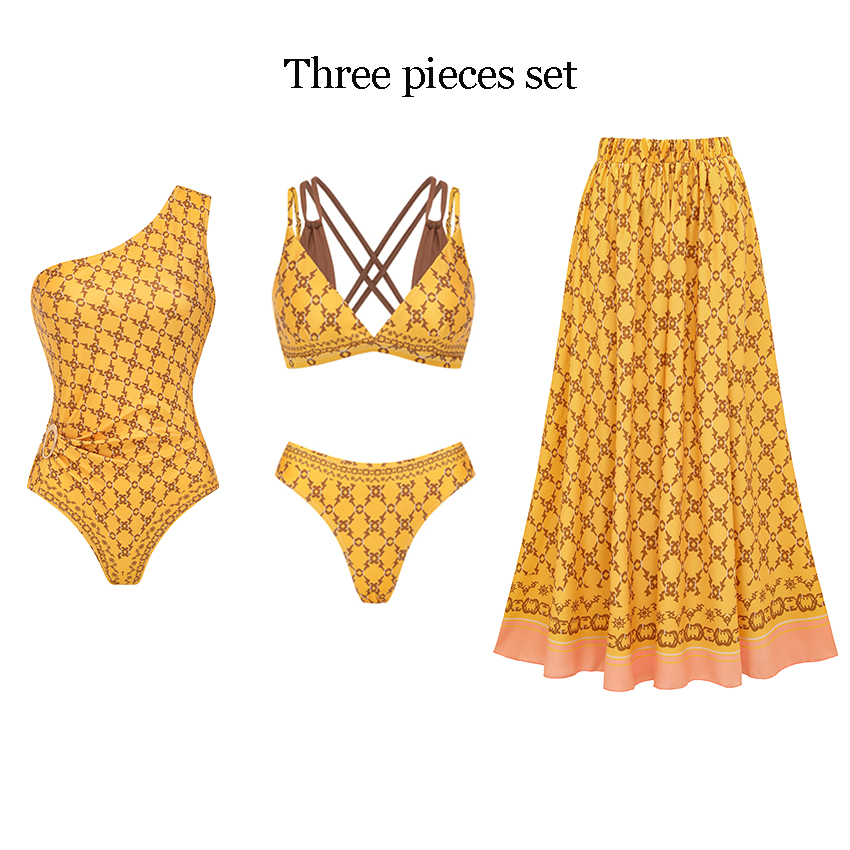 [Copy][Copy][Copy]V Neck Ruffle Green Retro Printed Swimsuit Set(s)