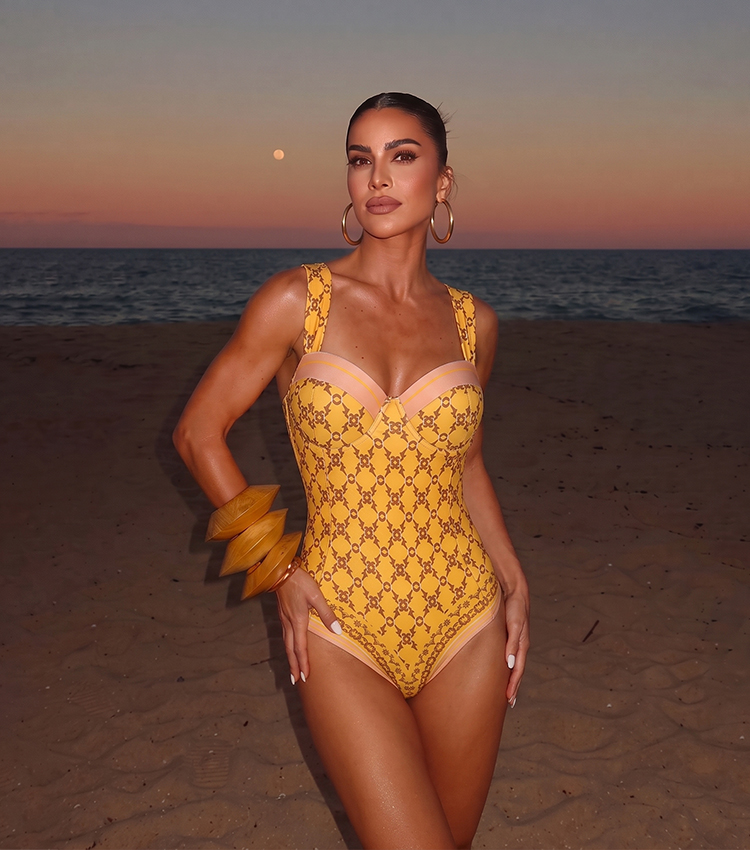 Sling Underwire Retro Yellow Printed Swimsuit Set(s)