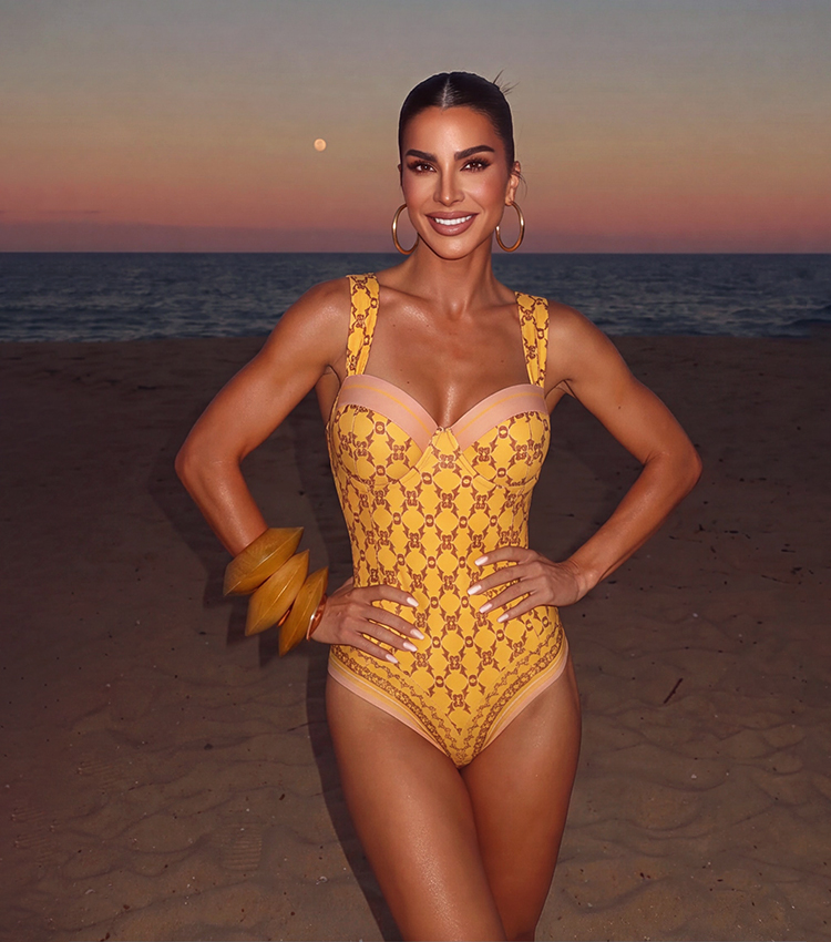 Sling Underwire Retro Yellow Printed Swimsuit Set(s)