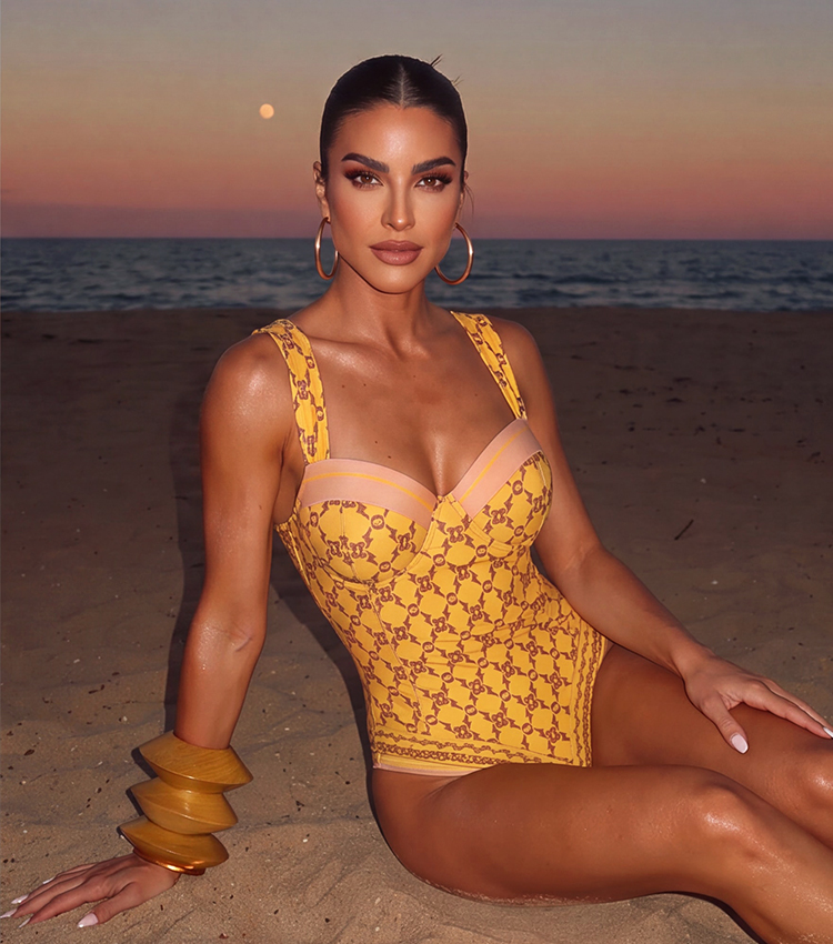 Sling Underwire Retro Yellow Printed Swimsuit Set(s)