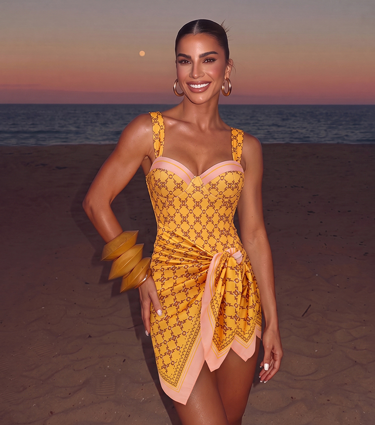 Sling Underwire Retro Yellow Printed Swimsuit Set(s)