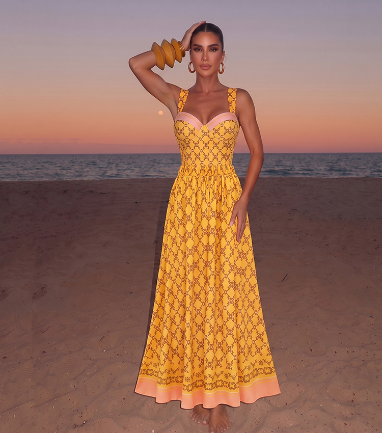 Sling Underwire Retro Yellow Printed Swimsuit Set(s)