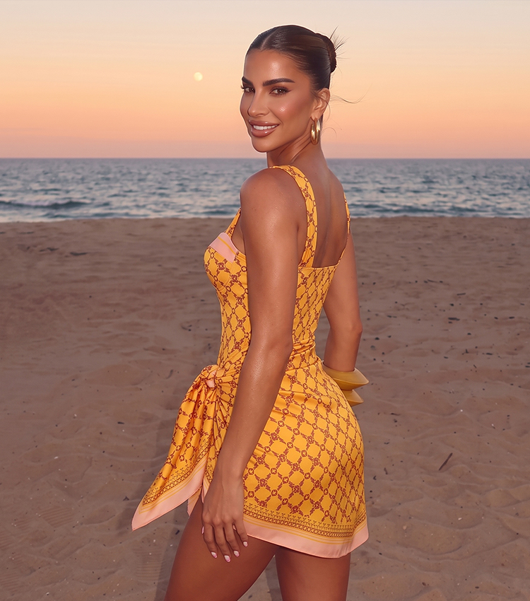 Sling Underwire Retro Yellow Printed Swimsuit Set(s)