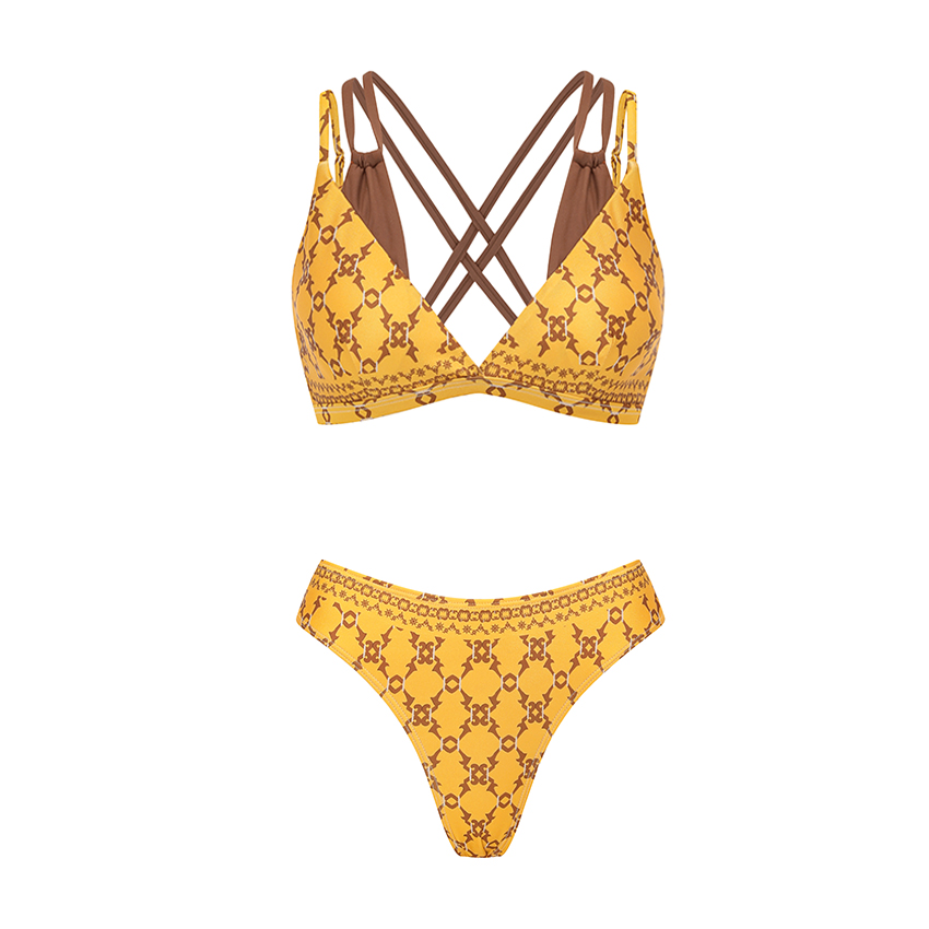 [Copy][Copy][Copy]V Neck Ruffle Green Retro Printed Swimsuit Set(s)
