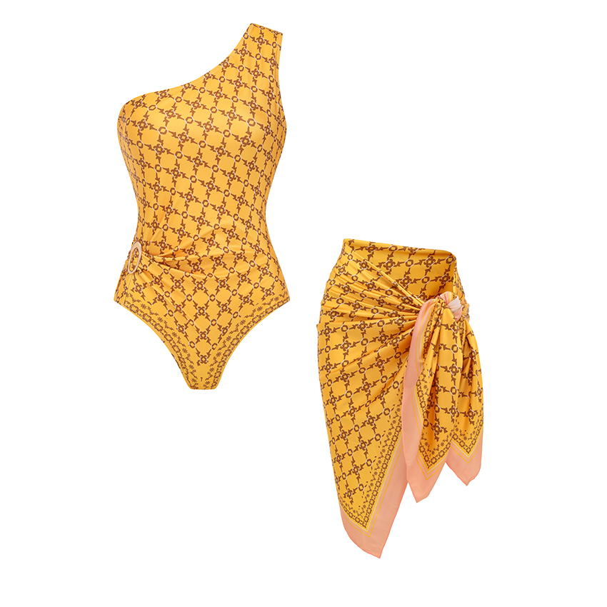 [Copy][Copy]V Neck Ruffle Green Retro Printed Swimsuit Set(s)