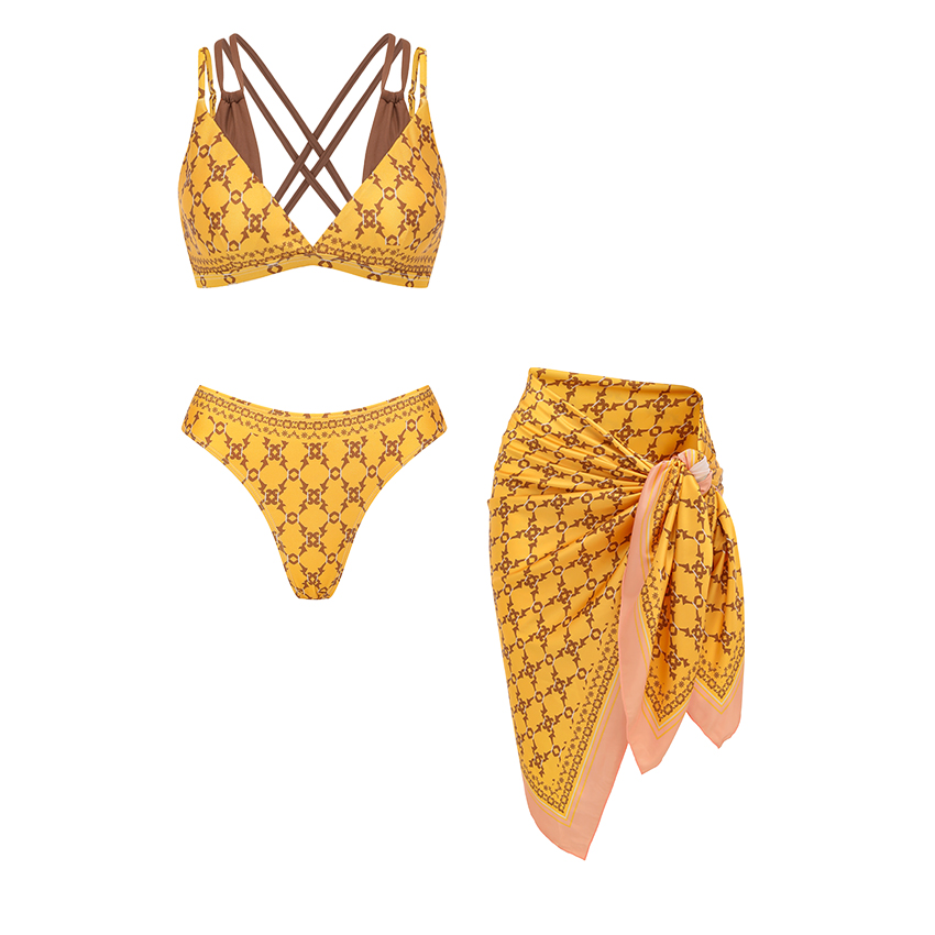 [Copy][Copy][Copy]V Neck Ruffle Green Retro Printed Swimsuit Set(s)