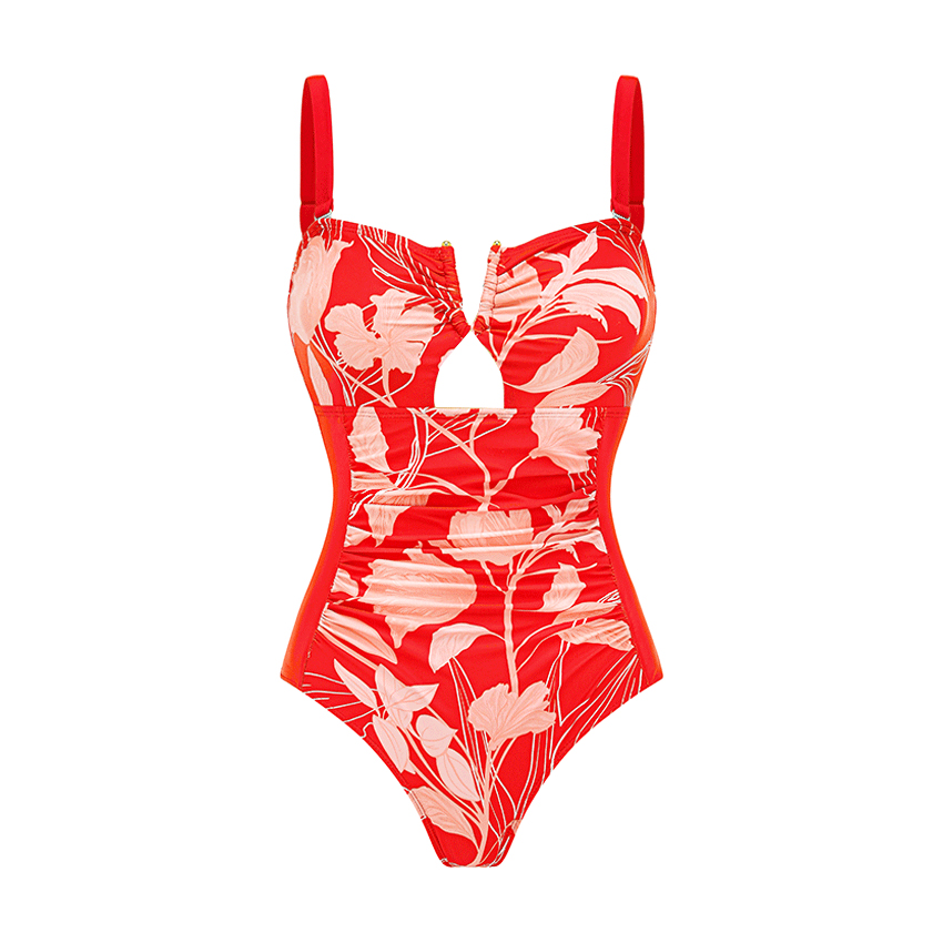 [Copy][Copy][Copy][Copy]V Neck Ruffle Green Retro Printed Swimsuit Set(s)