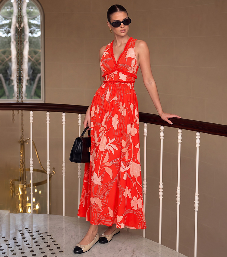 V Neck Ruffle Flower Printed Swimsuit Set(s)