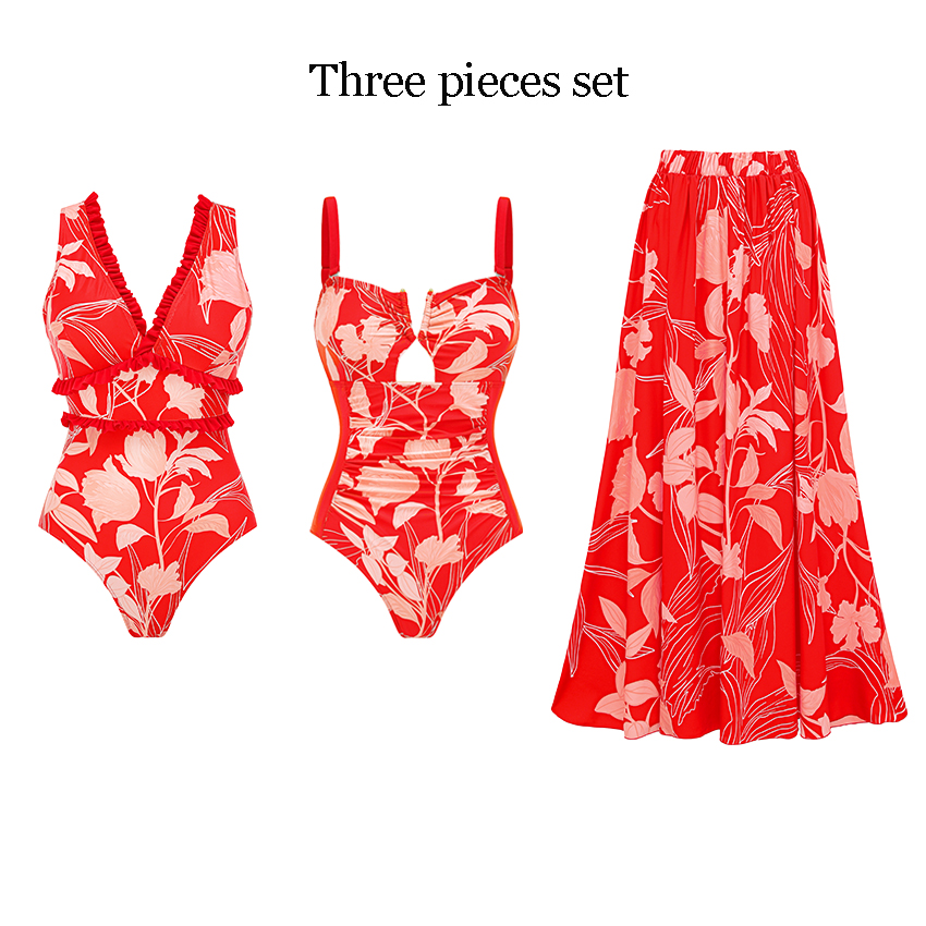 [Copy][Copy][Copy][Copy][Copy]V Neck Ruffle Green Retro Printed Swimsuit Set(s)