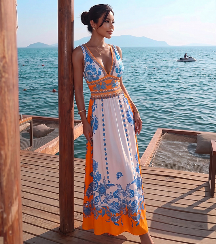 V Neck Retro Printed Swimsuit Set(s)
