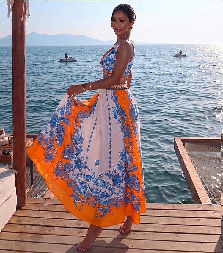 V Neck Retro Printed Swimsuit Set(s)