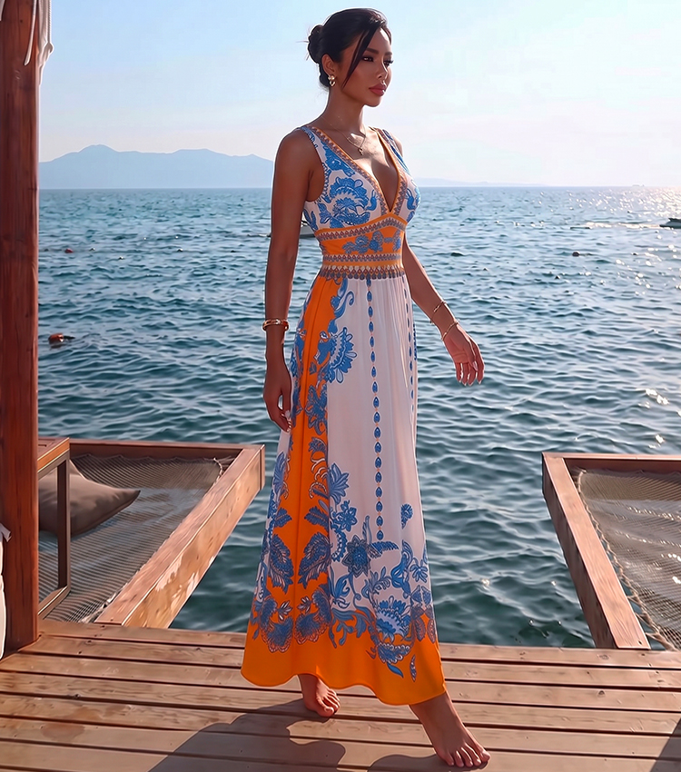 V Neck Retro Printed Swimsuit Set(s)