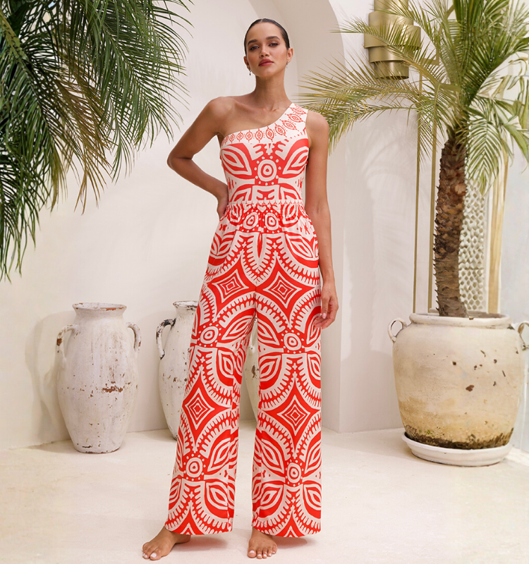 One Shoulder One Piece Swimsuit and Pants Flaxmaker