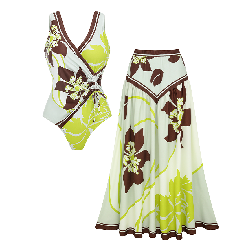 [Copy]Ruffle Medium Blue Flowera Print Swimsuit Set(s)