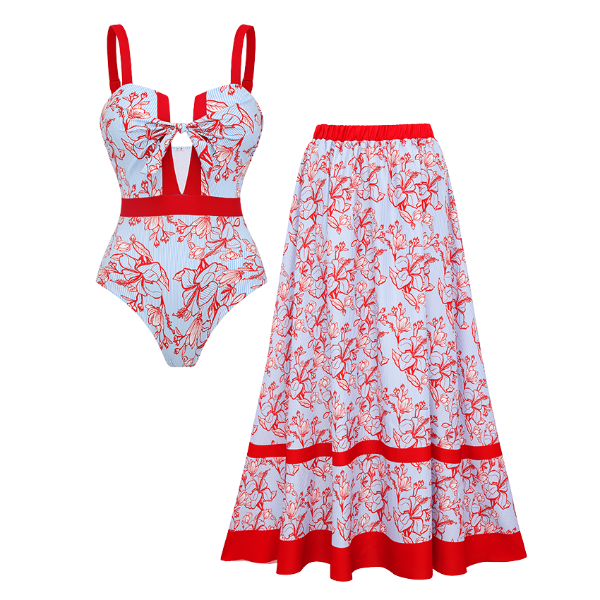 [Copy][Copy][Copy]Ruffle Medium Blue Flowera Print Swimsuit Set(s)