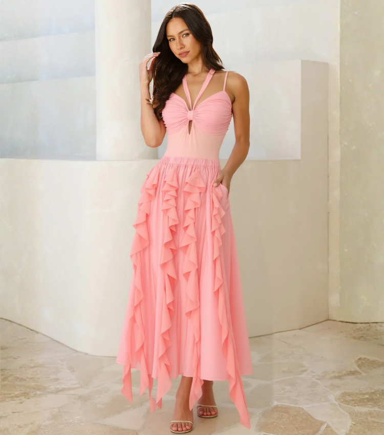 Rosy Brown Ruched 3D flowers Swimsuit Set(s)