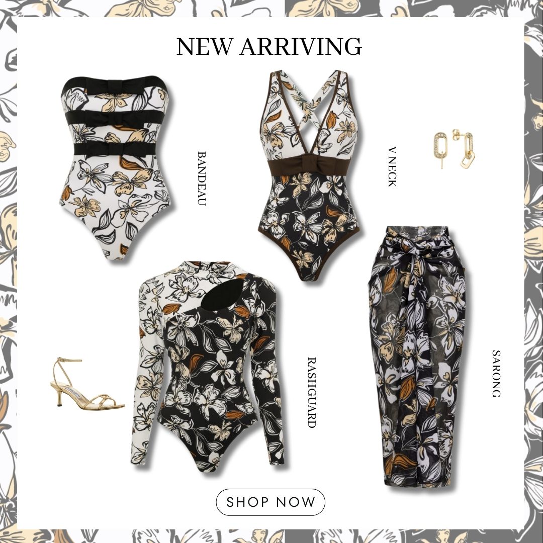 V Neck Bowknot Decor Printed Swimsuit Set(s)