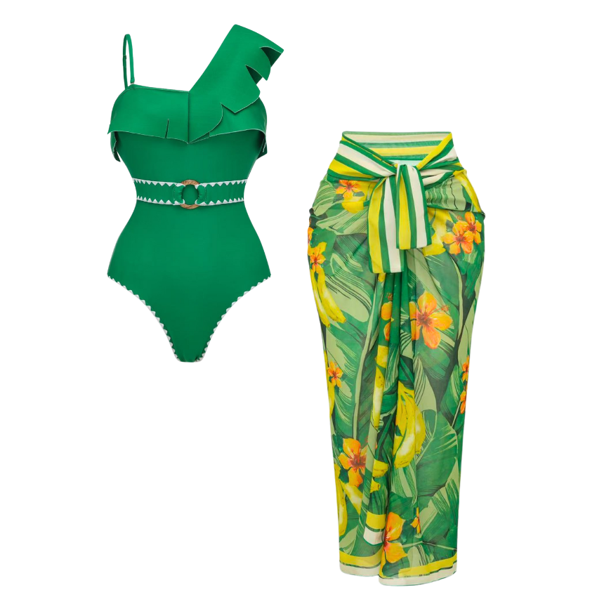 3D leaf-patterned Print Swimsuit Set(s)