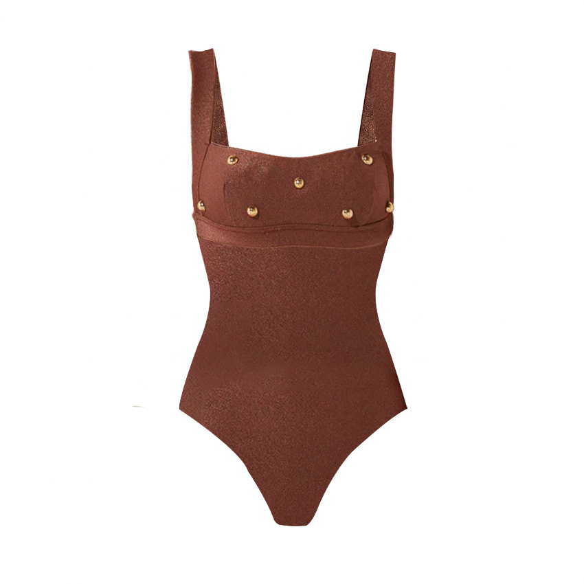 Sling Glossy Fabric Bead Embellishments Swimsuit Set(s)