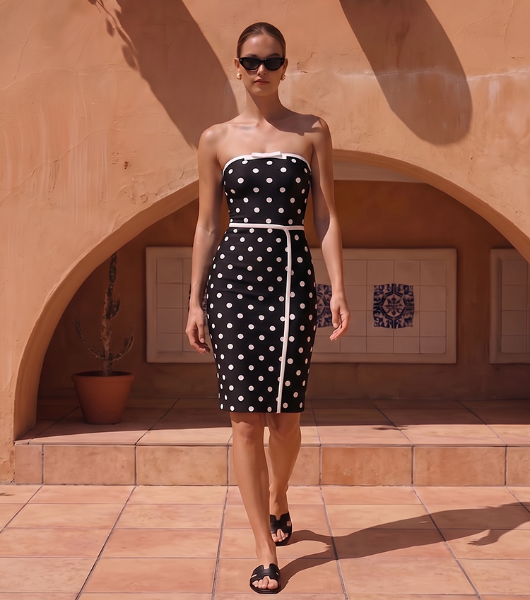 Bandeau Retro  Polka Dots Printed Swimsuit Set(s)
