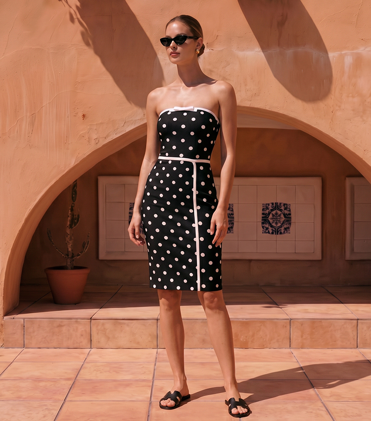 Bandeau Retro  Polka Dots Printed Swimsuit Set(s)