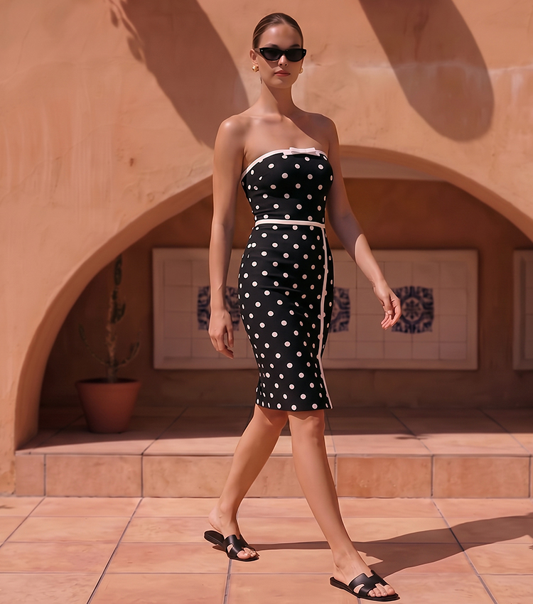 Bandeau Retro  Polka Dots Printed Swimsuit Set(s)
