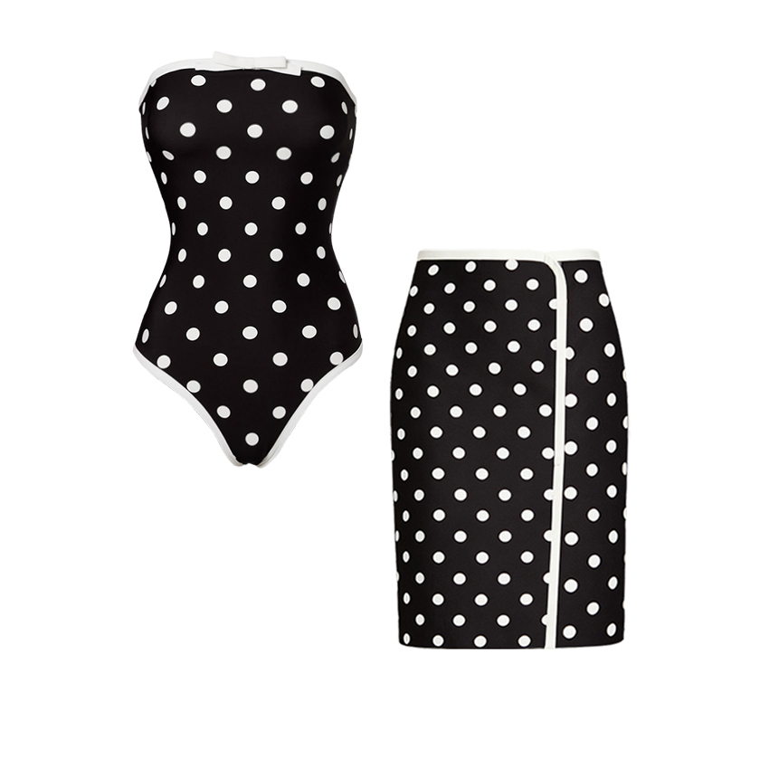 Bandeau Retro  Polka Dots Printed Swimsuit Set(s)