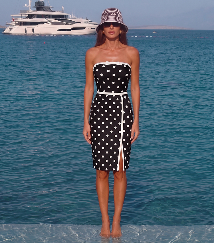 Bandeau Retro  Polka Dots Printed Swimsuit Set(s)