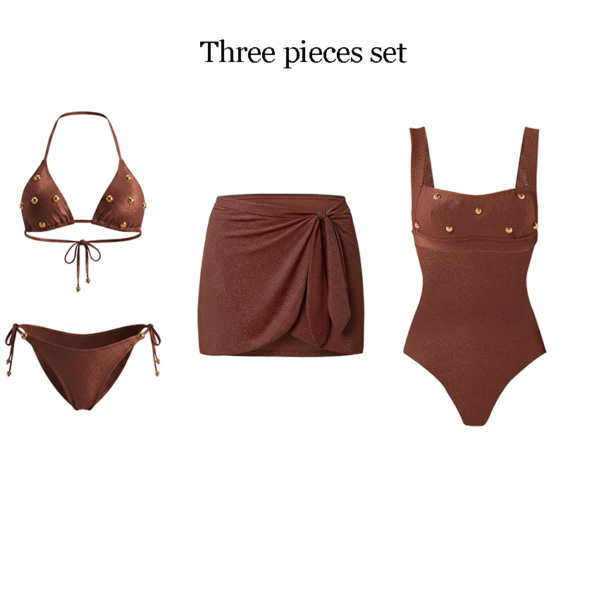 Sling Sexy Glossy Fabric Lace Up Bikini Swimsuit Set(s)
