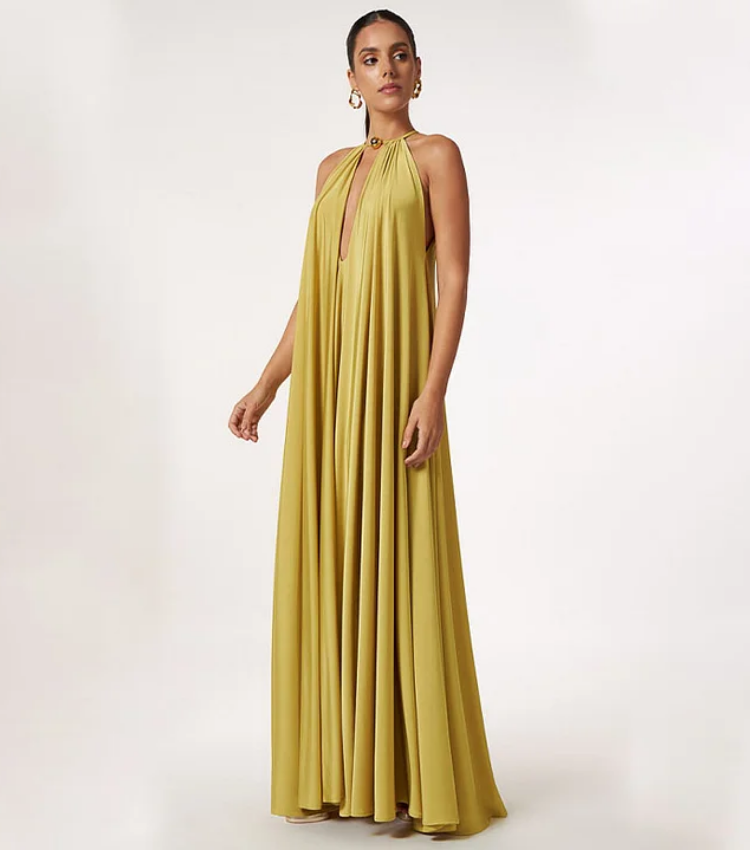 Lace Up Solid Color Maxi Dress