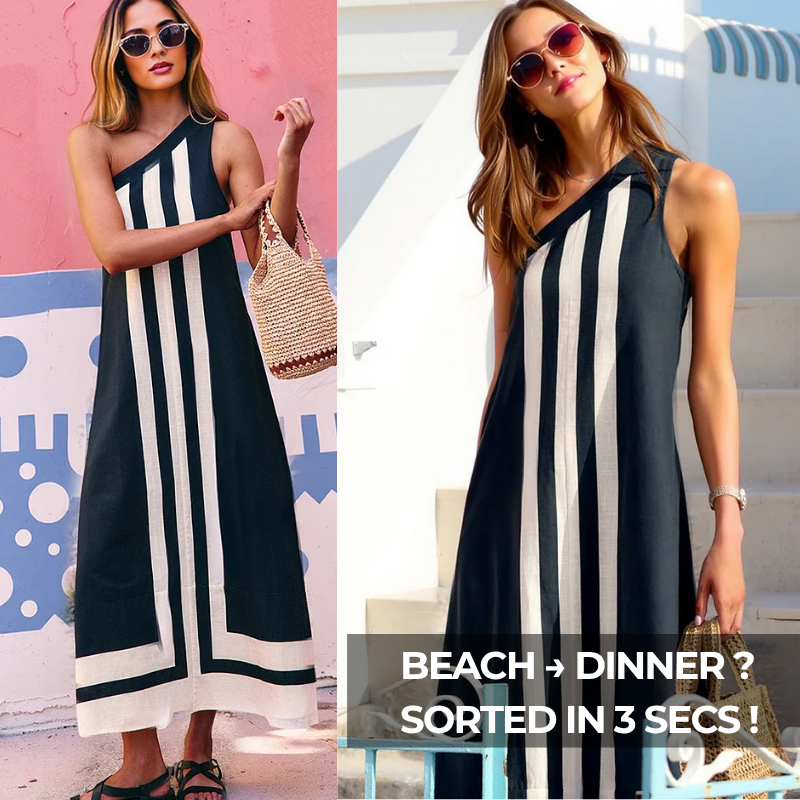 One Shoulder Color Block Striped Maxi Dress