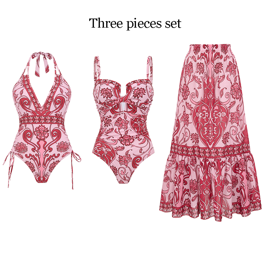 Halter Neck Tummy Control Retro Printed Swimsuit Set(s)