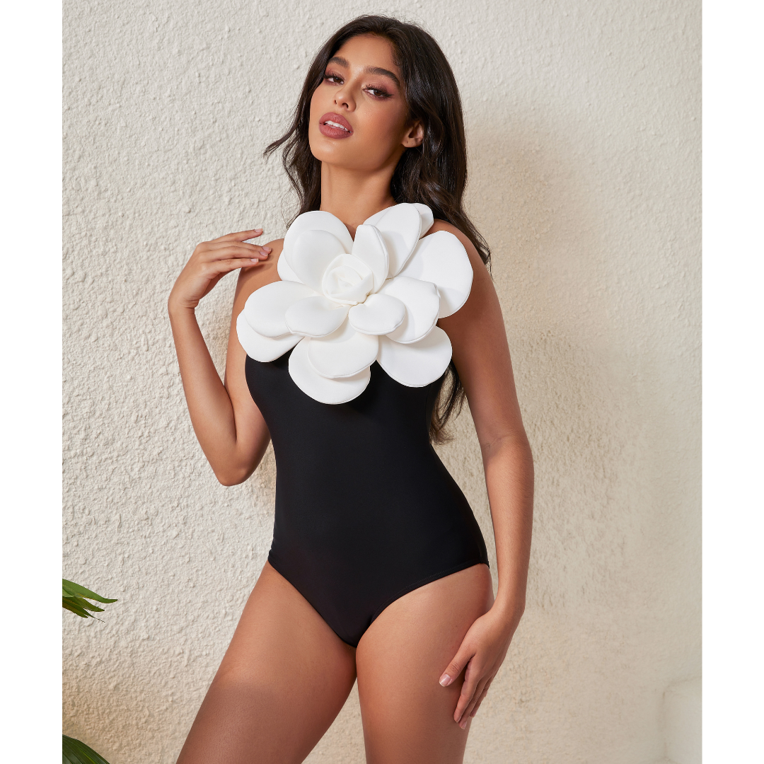 3D Flower One Shoulder One Piece Swimsuit and Skirt Flaxmaker