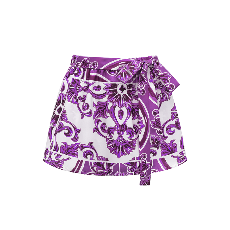 Sling Classic Majolica Series Pattern Print One Piece Swimsuit and Skirt or Shorts