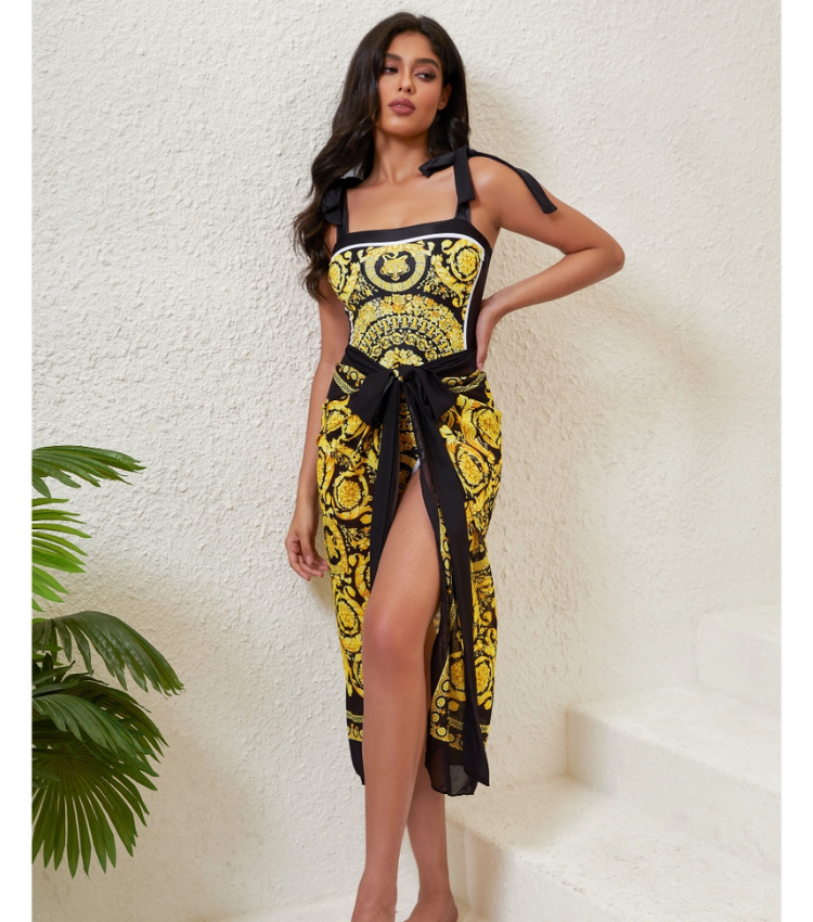 Reversible Tie-shoulder One Piece Swimsuit and Sarong Flaxmaker