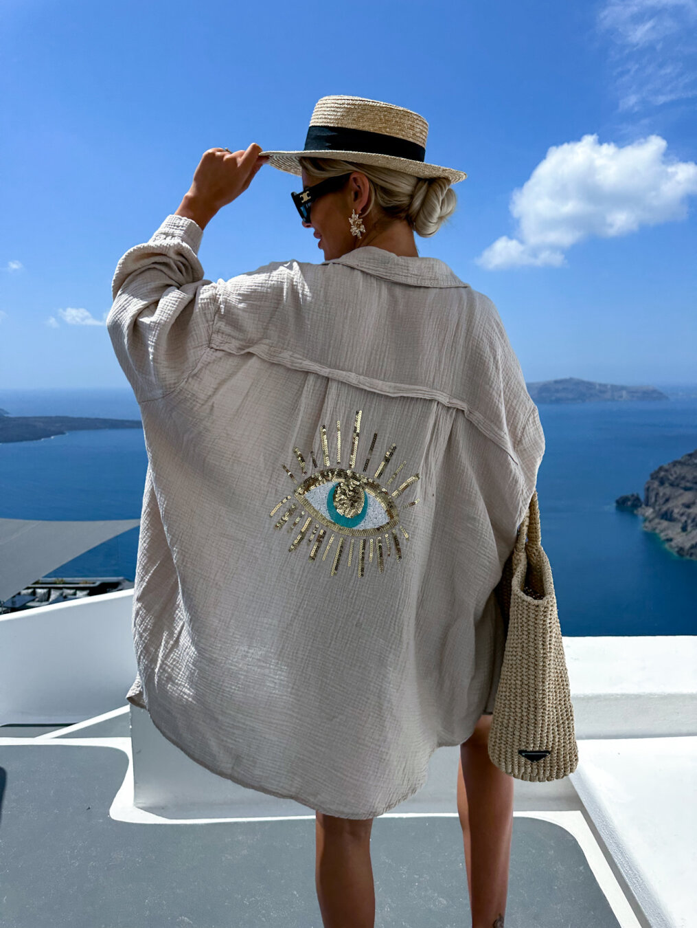 Sequin Solid color Oversize Shirt