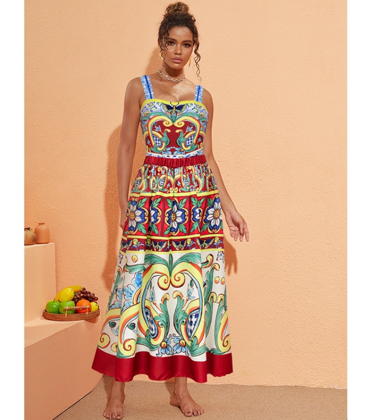 Ruffle Printed  Bikini Swimsuit and Skirt Flaxmaker