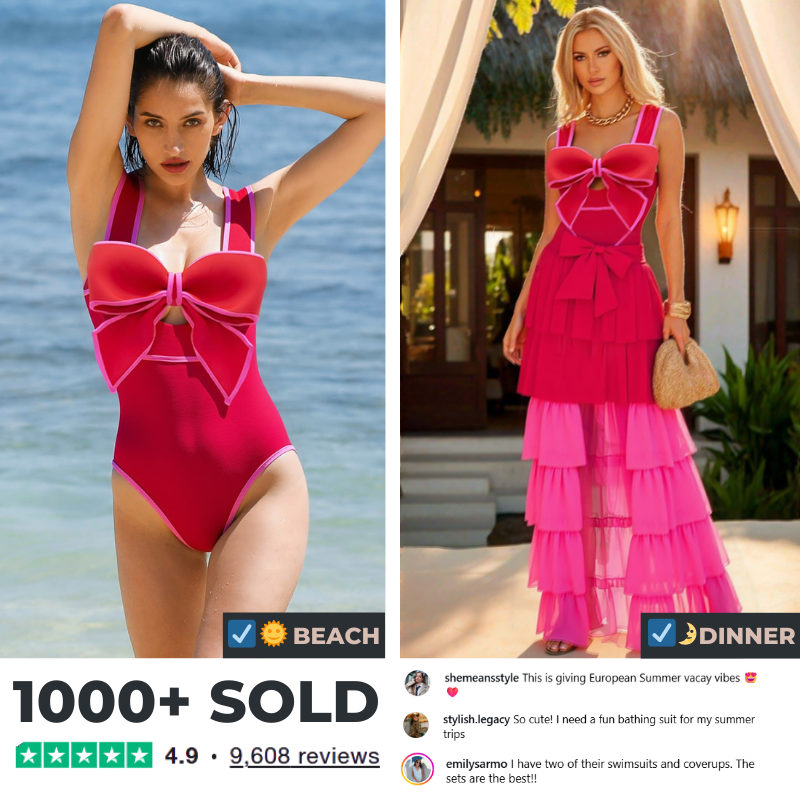 Bow Front Cut Out Color Block One Piece Swimsuit and Skirt Flaxmaker