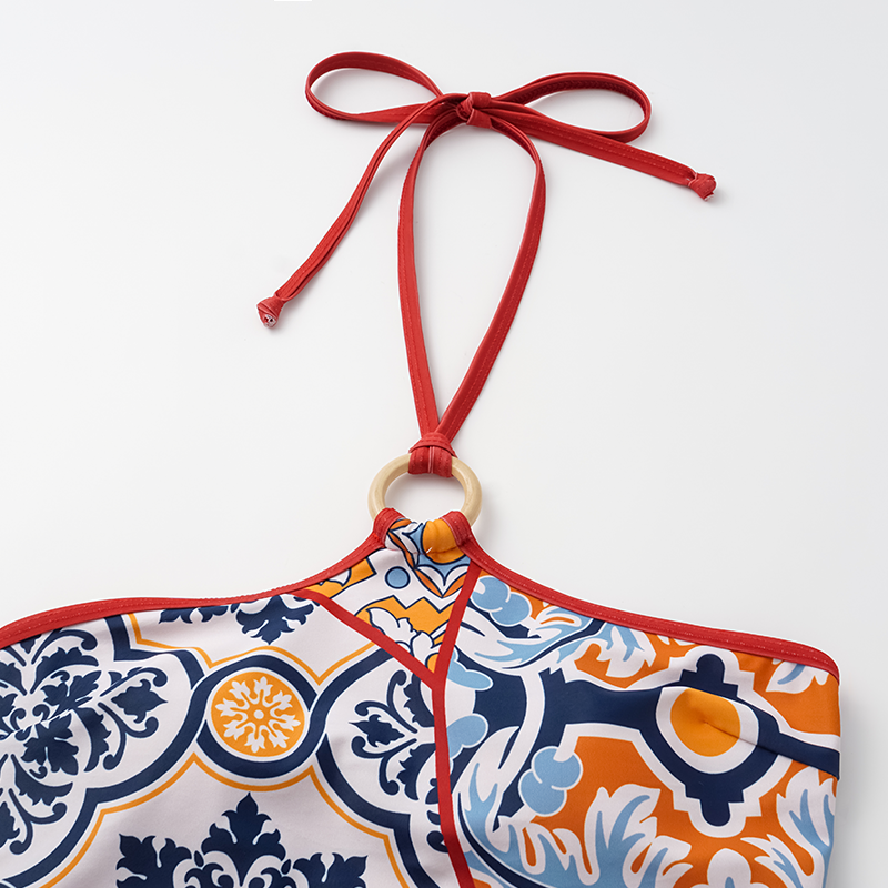 Printed Halter One Piece Swimsuit and Sarong Flaxmaker