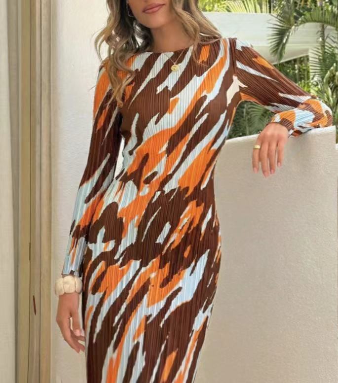 Modern Art Pleated Midi Dress