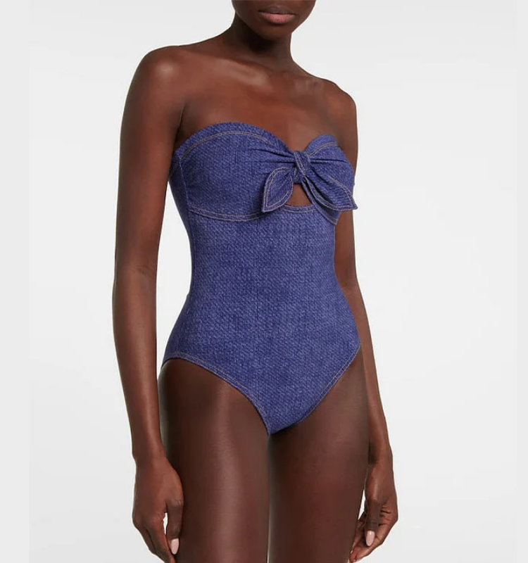 Bowknot Bandeau One Piece Swimsuit and Skirt Flaxmaker