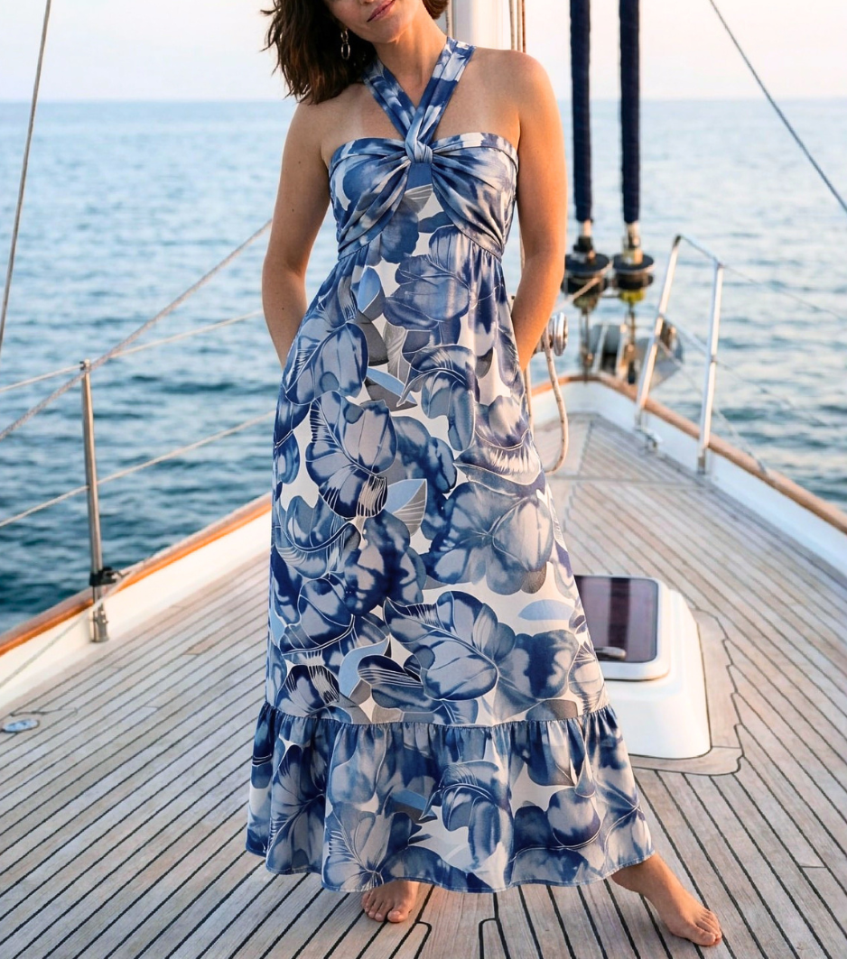 [Copy]Navy Floral Wrap Midi Dress